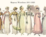 Regency Waistlines, part two in a series depicting the changing waistlines in Regency fashions from 1811 to 1820.