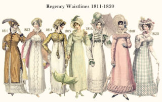 Regency Waistlines, part two in a series depicting the changing waistlines in Regency fashions from 1811 to 1820.