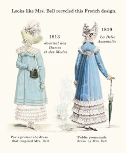 Very similar Regency promenade dresses from 1813 and 1819.