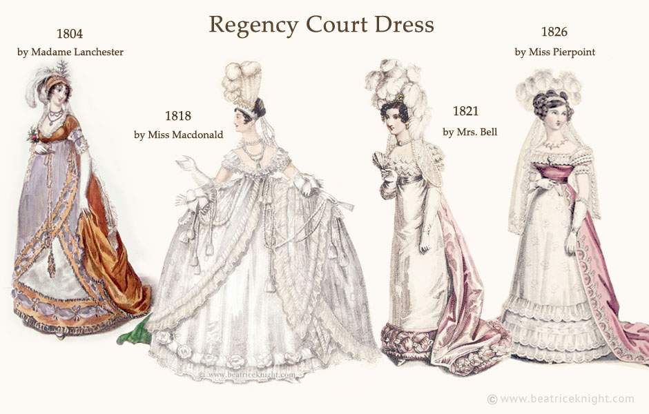 Regency court dresses changed their profile when the Prince Regent became king.