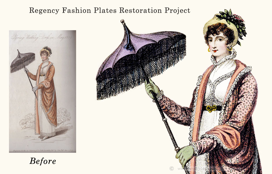 Regency Fashion Plates before and after restoration
